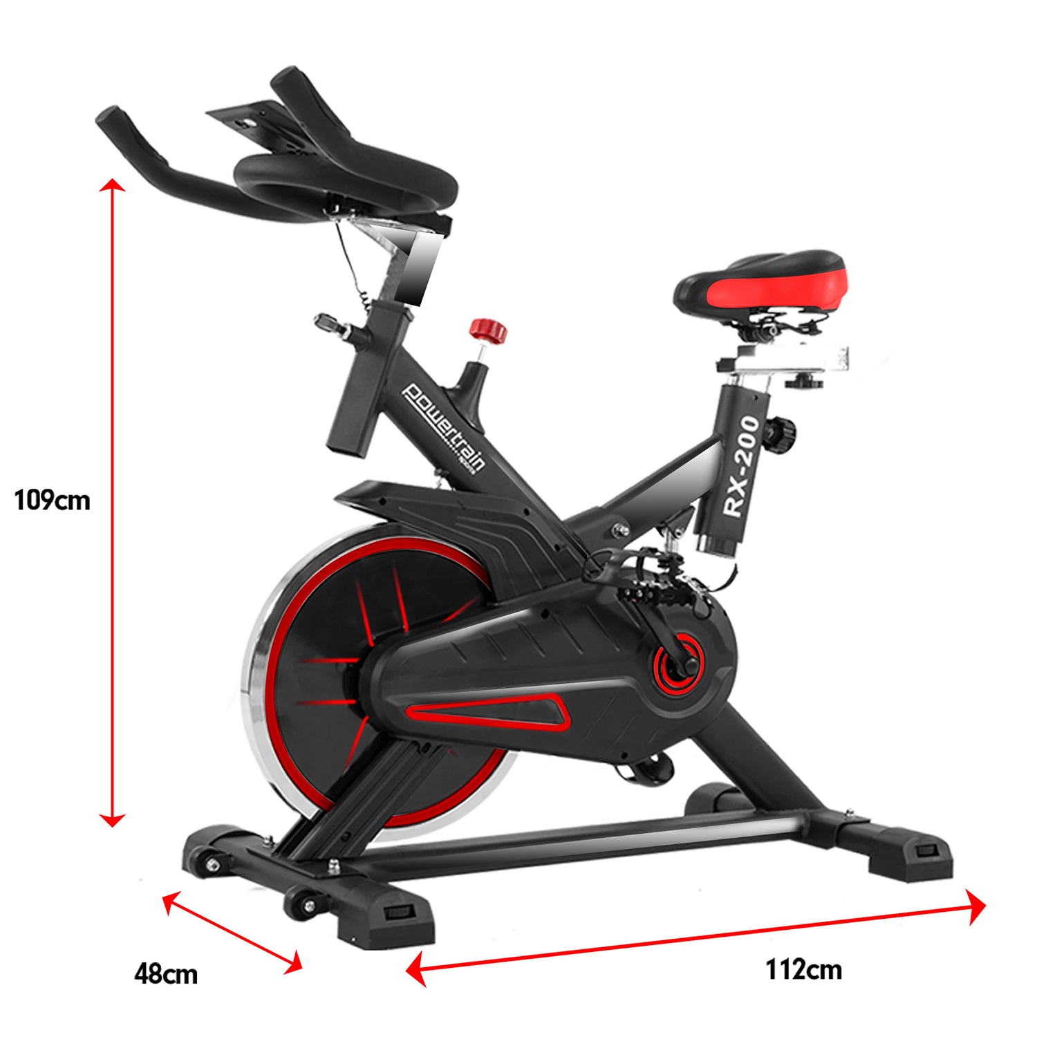 Powertrain Rx-200 Exercise Spin Bike Cardio Cycling Red