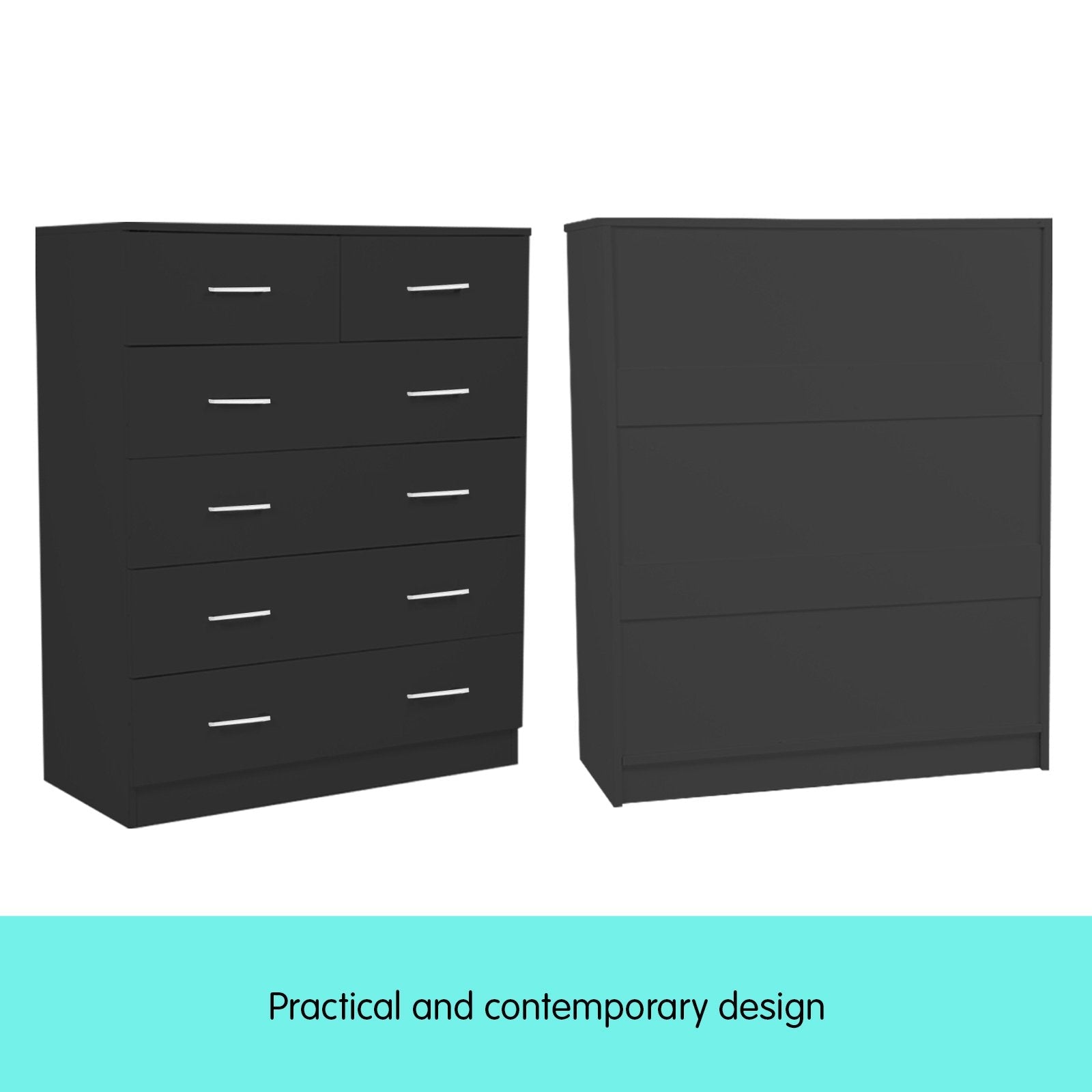 Sarantino Tallboy Dresser 6 Chest Of Drawers Table Cabinet Bedroom Storage Black