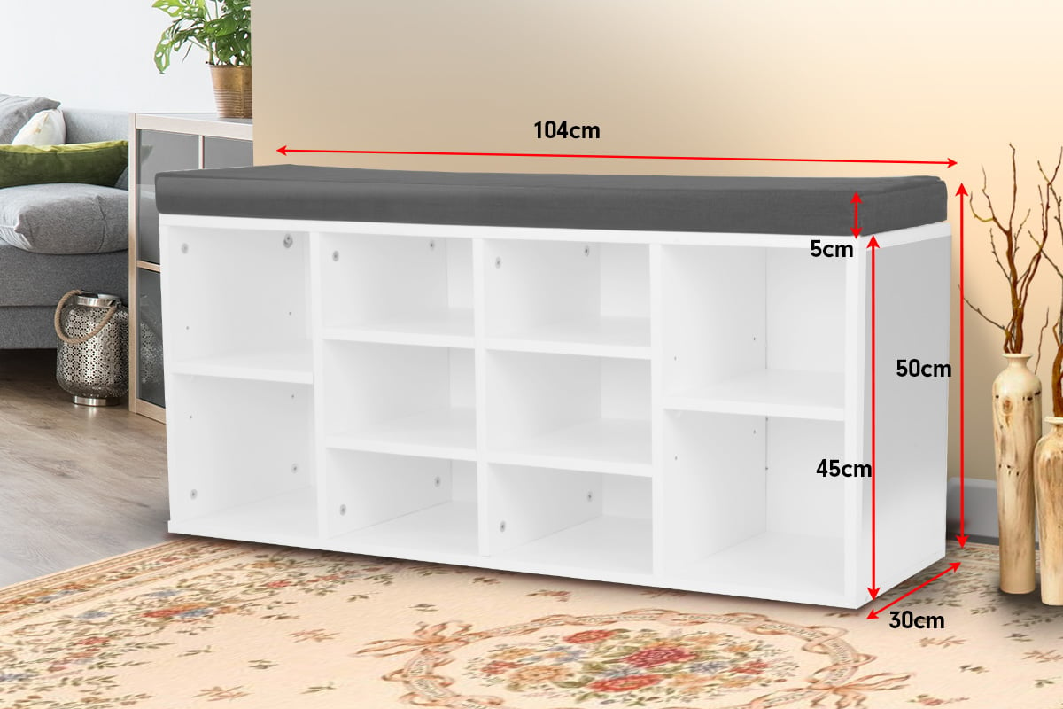 Sarantino Shoe Rack Cabinet Organiser Grey Cushion Sttol Bench Ottoman - 104 X 30 45 White