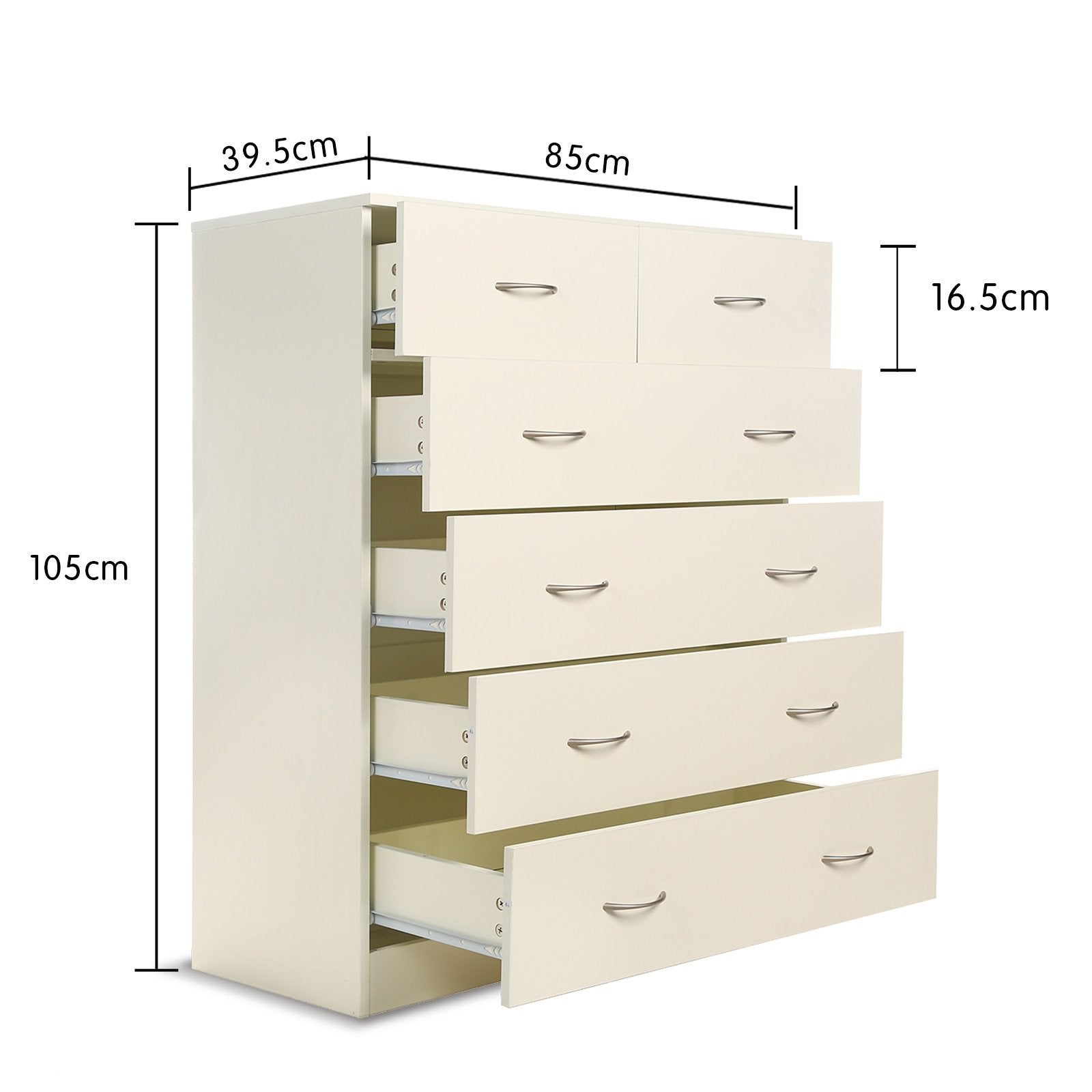 Sarantino Tallboy Dresser 6 Chest Of Drawers Cabinet 85 X 39.5 105 - White