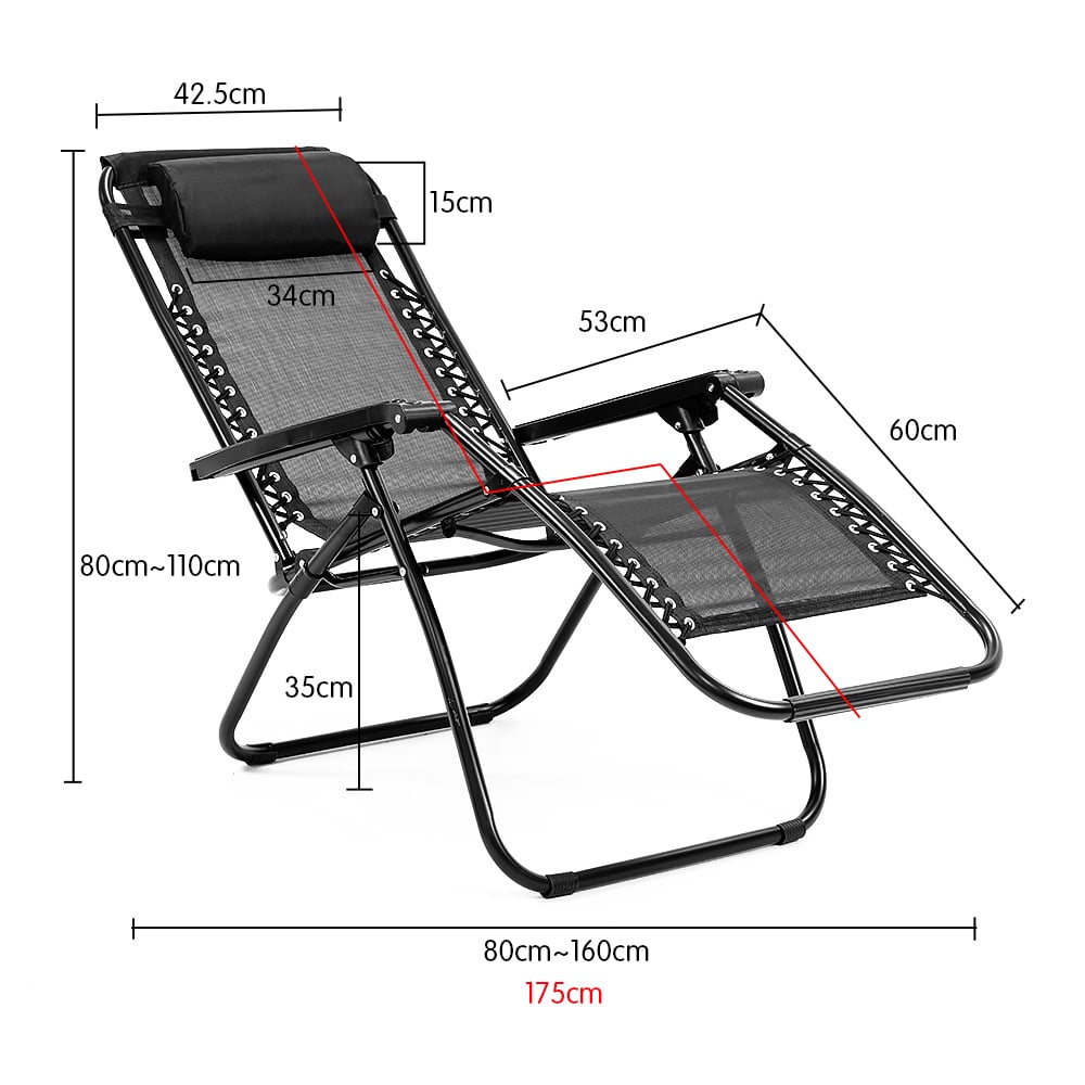 Wallaroo Gravity Reclining Deck Lounge Sun Beach Chair Outdoor Folding Camping - Black