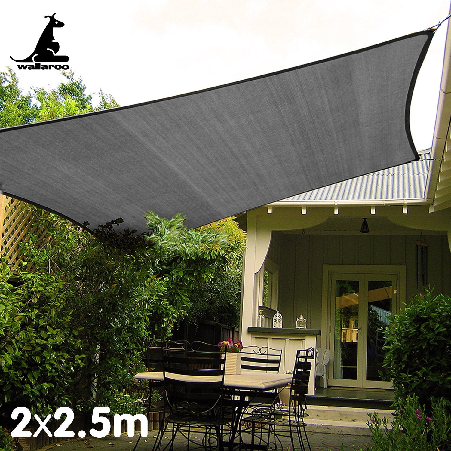 Wallaroo Outdoor Sun Shade Sail Canopy Grey Rectangle 2 X 2.5M