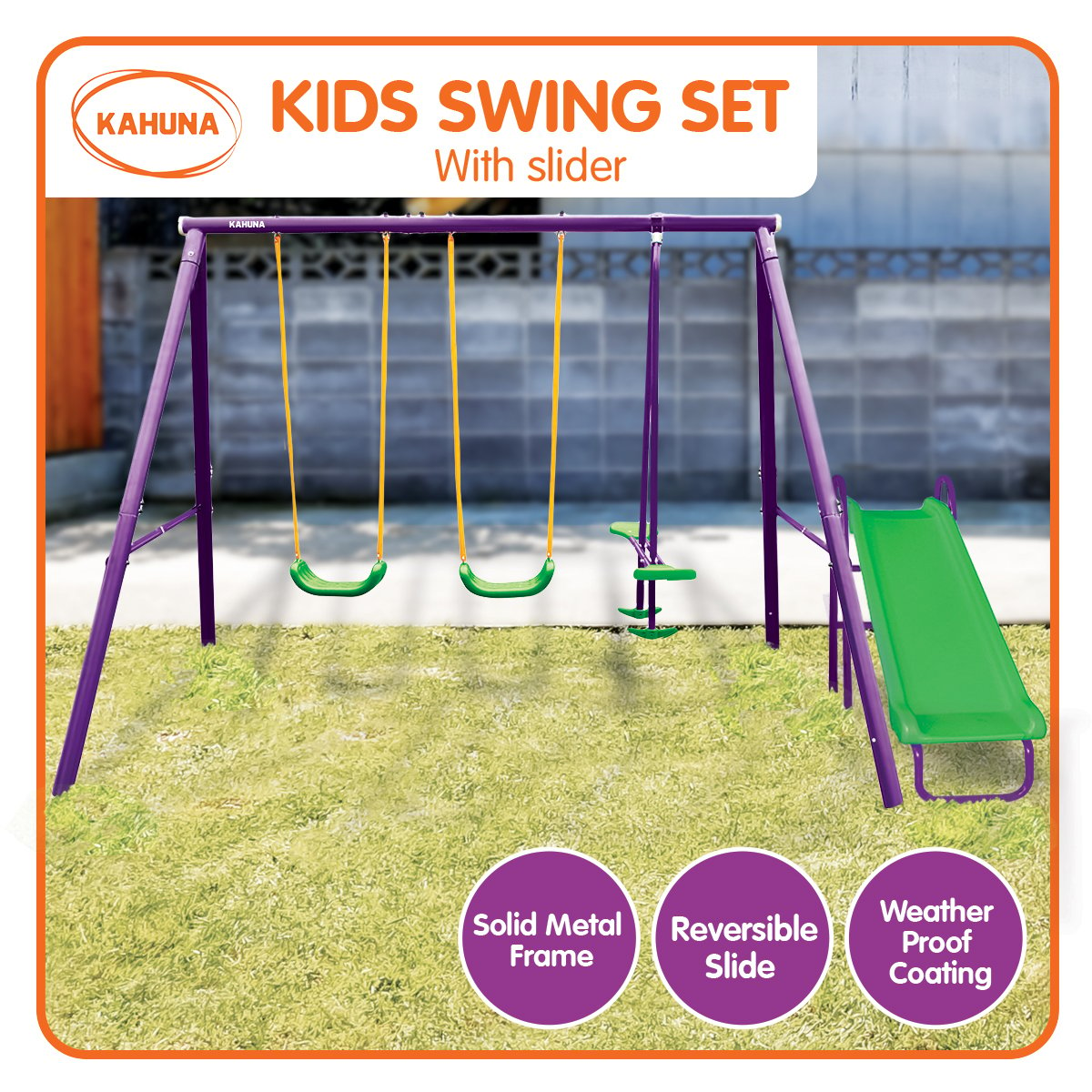 Kahuna Kids 4-Seater Swing Set With Slide Purple Green