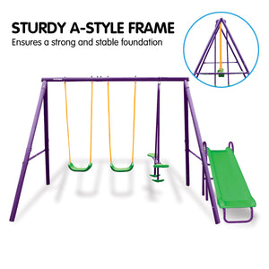 Kahuna Kids 4-Seater Swing Set With Slide Purple Green