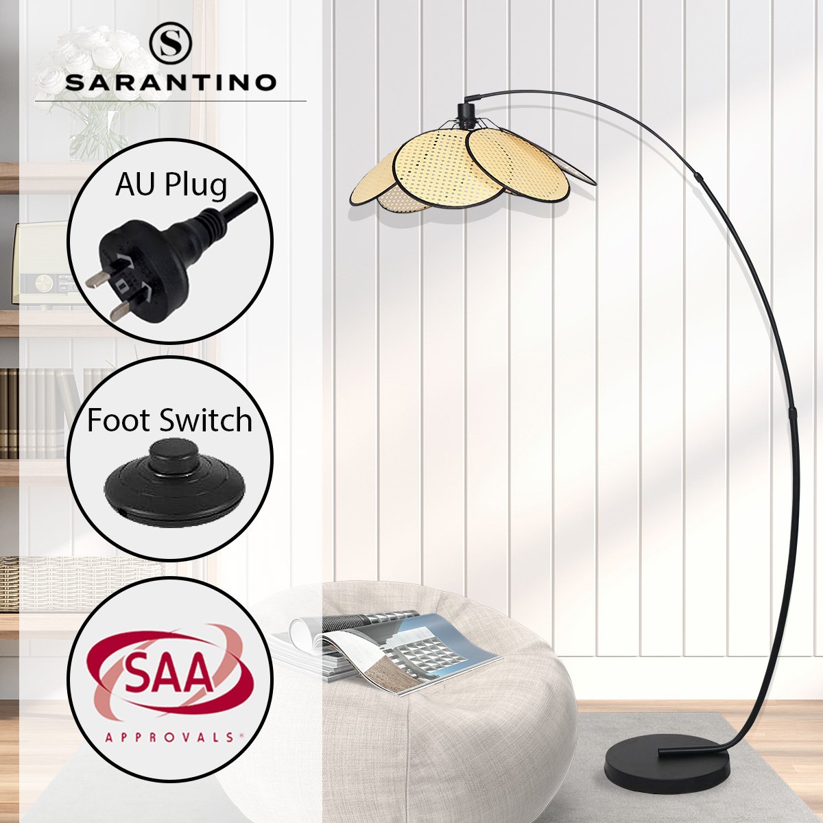 Sarantino Minimalist Synthetic Rattan Floor Lamp