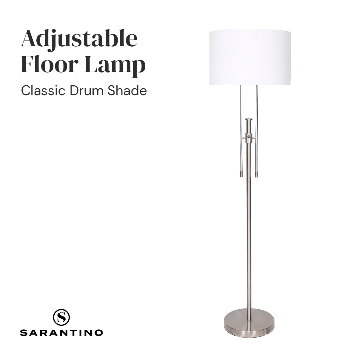 Sarantino Brushed Nickel Height-Adjustable Metal Floor Lamp