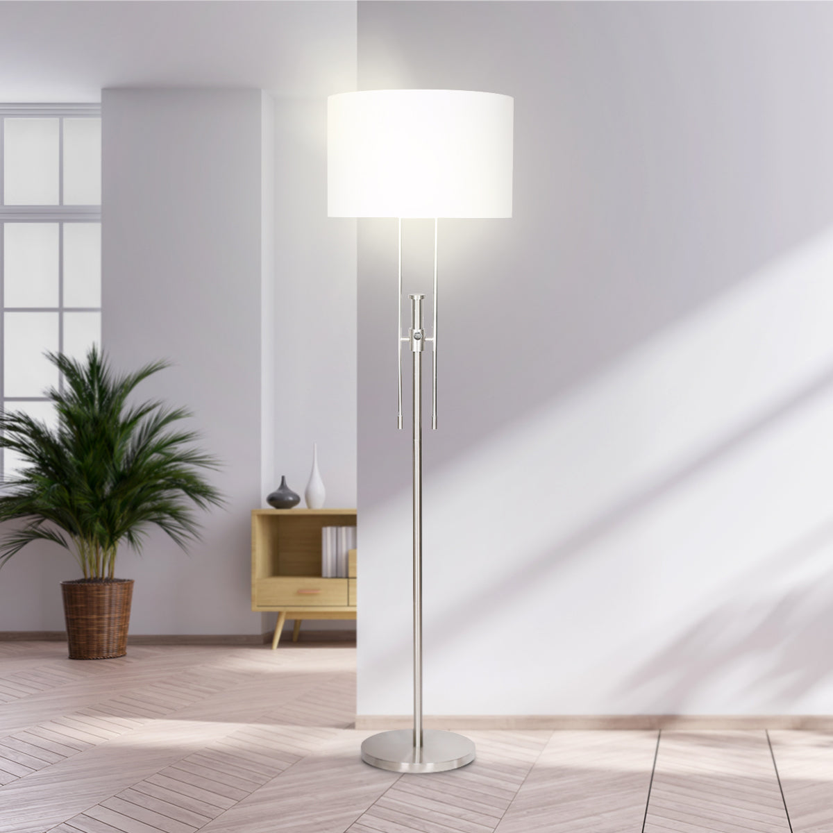 Sarantino Brushed Nickel Height-Adjustable Metal Floor Lamp