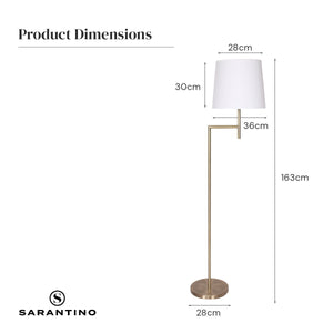 Sarantino Metal Floor Lamp In Antique Brass Finish With Cream Linen Fabric Shade