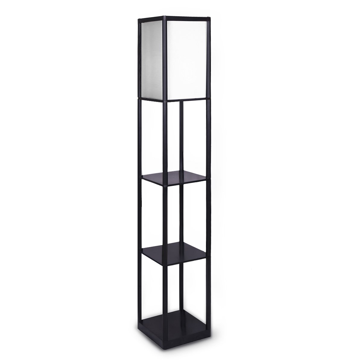 Sarantino Etagere Floor Lamp Shelves In Black Frame Fabric Shade