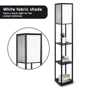 Sarantino Etagere Floor Lamp Shelves In Black Frame Fabric Shade