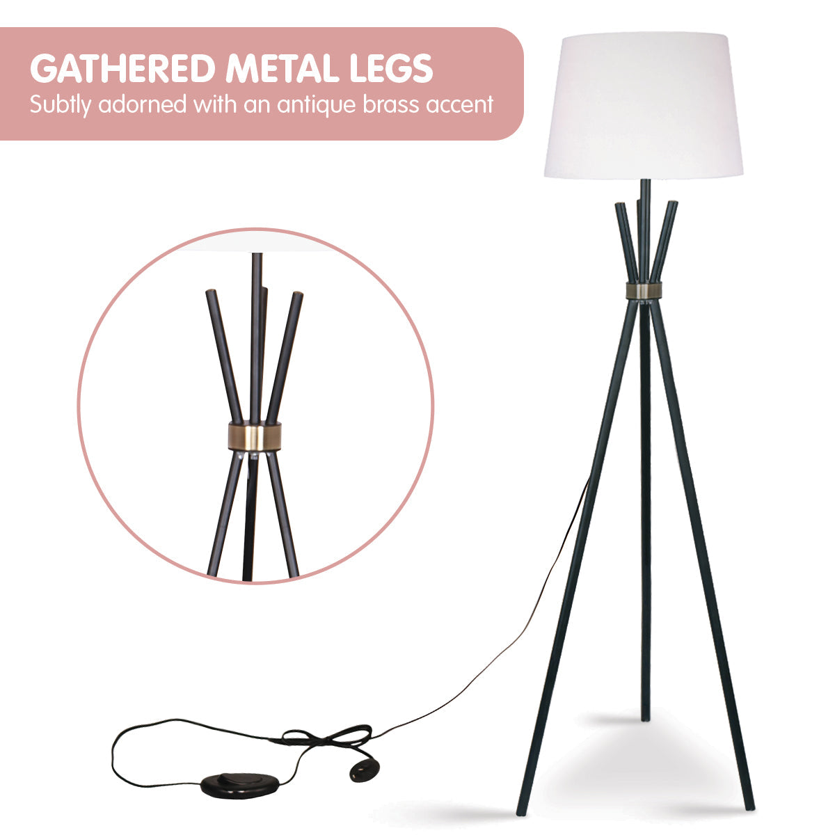 Sarantino Tripod Floor Lamp In Metal And Antique Brass