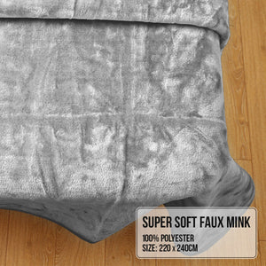 Laura Hill Double-Sided Large 220 X 240Cm Faux Mink Throw Rug Blanket 800-Gsm Heavy Silver