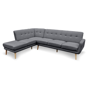 Sarantino Faux Linen Corner Sofa Lounge L-Shaped With Chaise Dark Grey