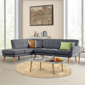 Sarantino Faux Linen Corner Sofa Lounge L-Shaped With Chaise Dark Grey