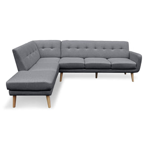 Sarantino Faux Linen Corner Sofa Lounge L-Shaped With Chaise Dark Grey