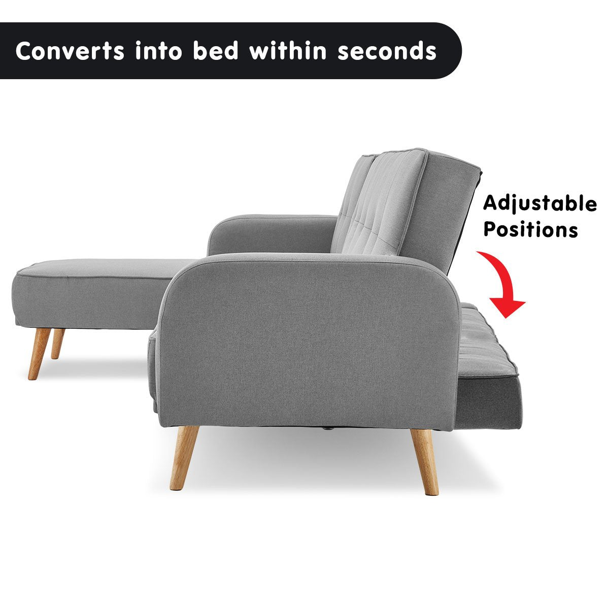 Sarantino 3-Seater Corner Sofa Bed With Chaise Lounge Light Grey