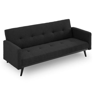 Sarantino Tufted Faux Linen 3-Seater Sofa Bed With Armrests Black