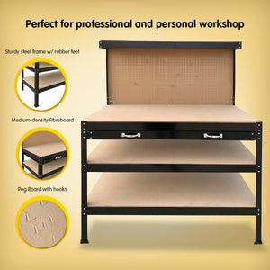 Kartrite 3-Layered Work Bench Garage Storage Table Tool Shop Shelf