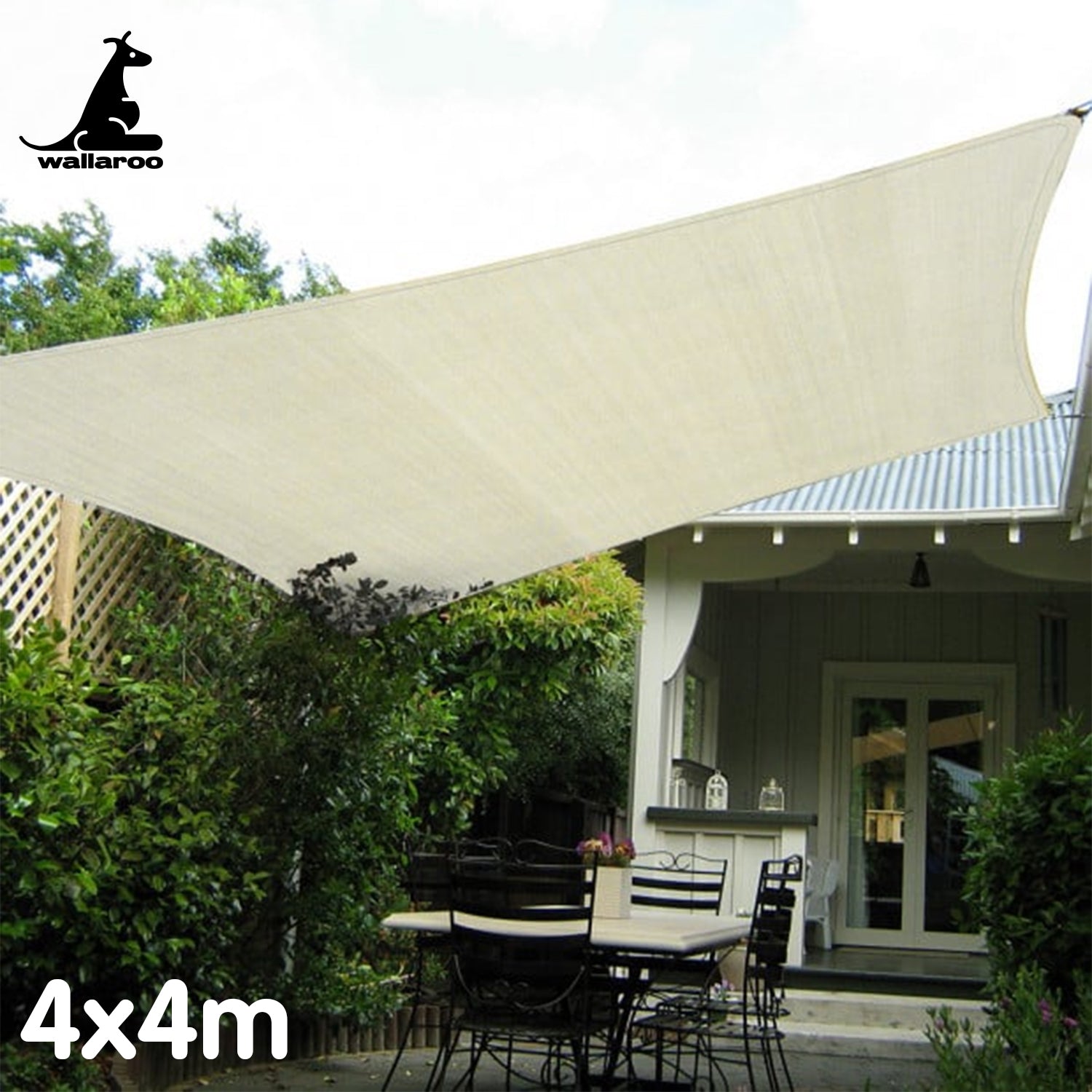 Wallaroo Waterproof Outdoor Shade Sail Canopy Sun Cloth Square 4X4m