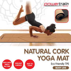 Powertrain Cork Yoga Mat With Carry Straps Home Gym Pilates - Body Line