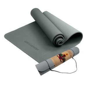 Powertrain Eco-Friendly Dual Layer 6Mm Yoga Mat | Slate Grey Non-Slip Surface And Carry Strap For Ultimate Comfort Porta