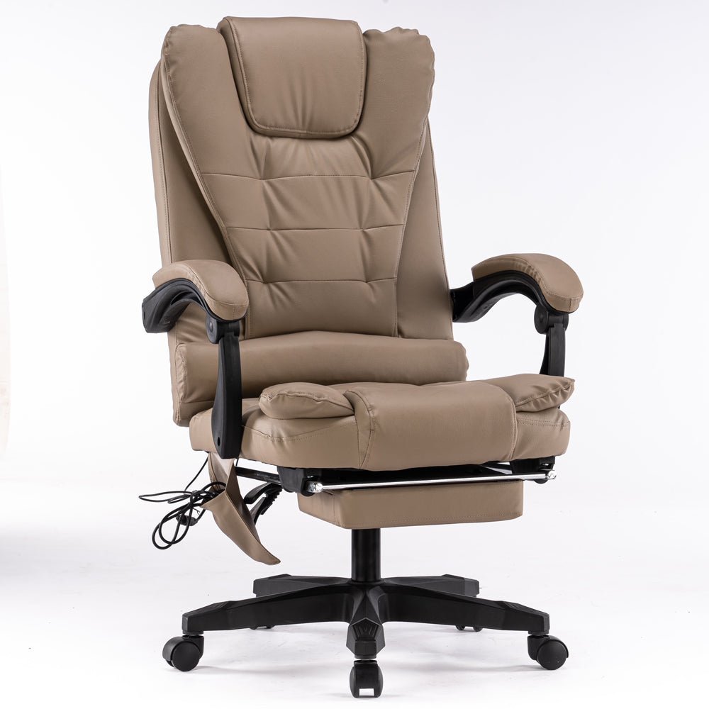 8 Point Massage Chair Executive Office Computer Seat Footrest Recliner Pu Leather Beige