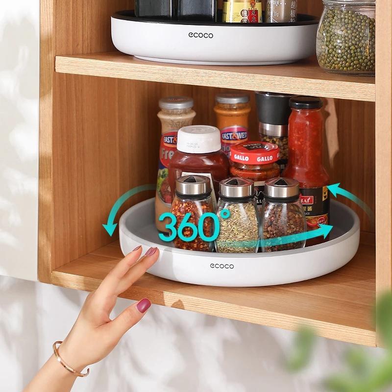 Ecoco Kitchen Rotating Spice Condiment Storage Rack Bathroom Swivel Tray Organizer Black