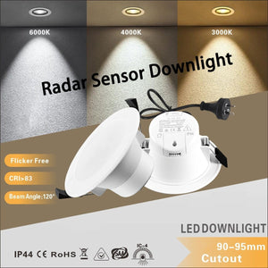 5Pcs New Radar Sensor Led Downlight Kit 90Mm 10W Non Dim 3-In-1 Colour Warm Cool Day Light 3000/4000/6000