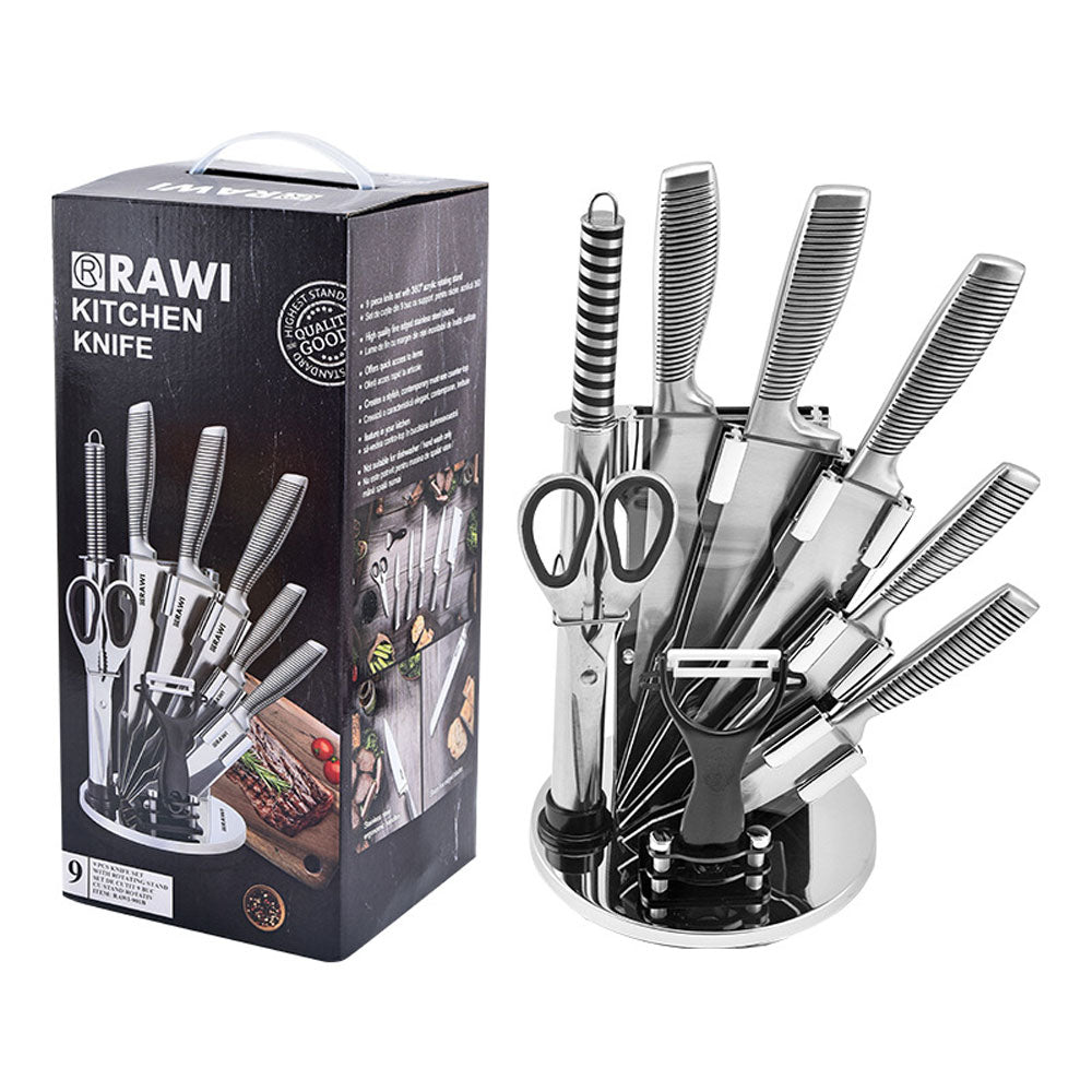 Stainless Steel 8Pc Kitchen Chef Knife Block Set Knives Scissor Sharpener Au