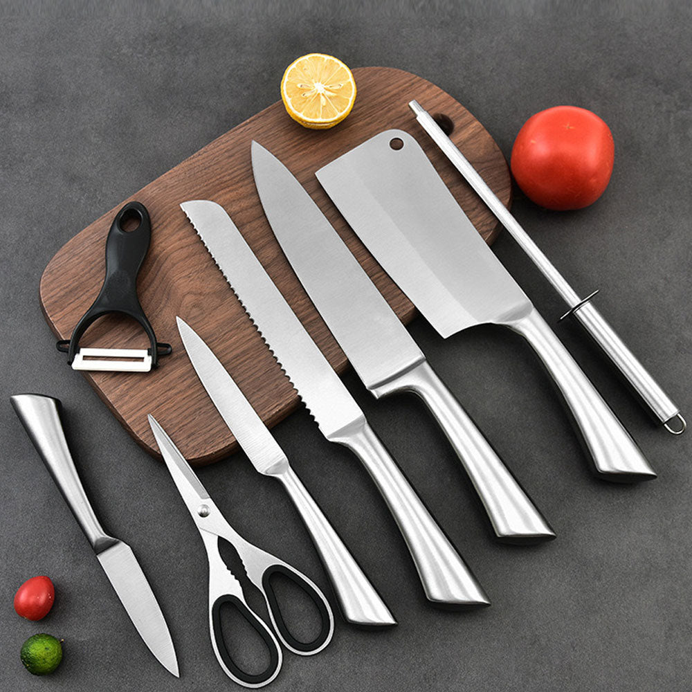 Stainless Steel 8Pc Kitchen Chef Knife Block Set Knives Scissor Sharpener Au