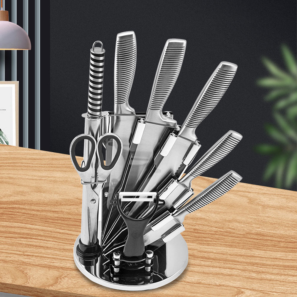 Stainless Steel 8Pc Kitchen Chef Knife Block Set Knives Scissor Sharpener Au