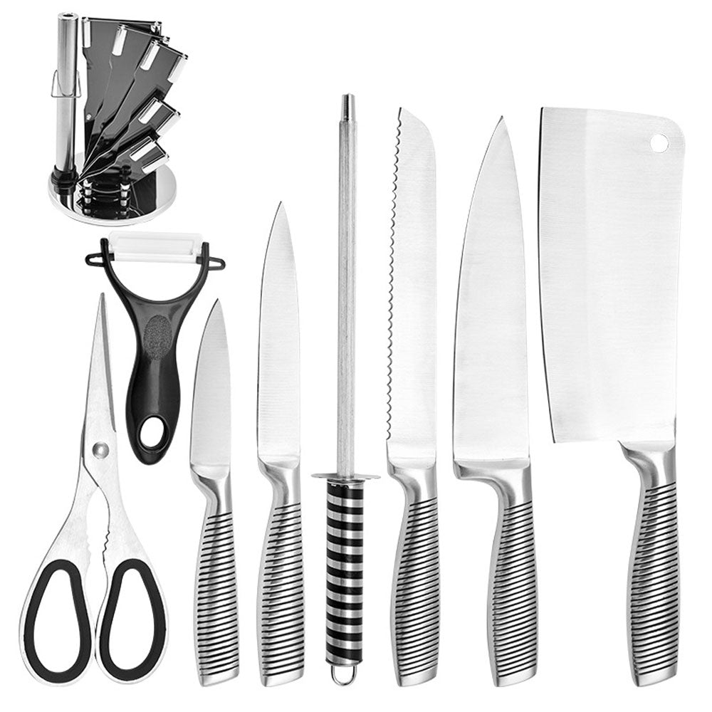 Stainless Steel 8Pc Kitchen Chef Knife Block Set Knives Scissor Sharpener Au