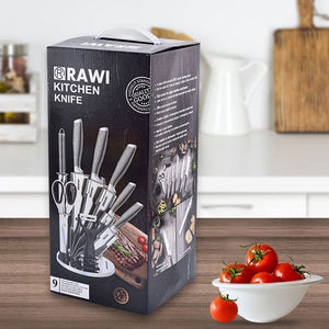 Stainless Steel 8Pc Kitchen Chef Knife Block Set Knives Scissor Sharpener Au