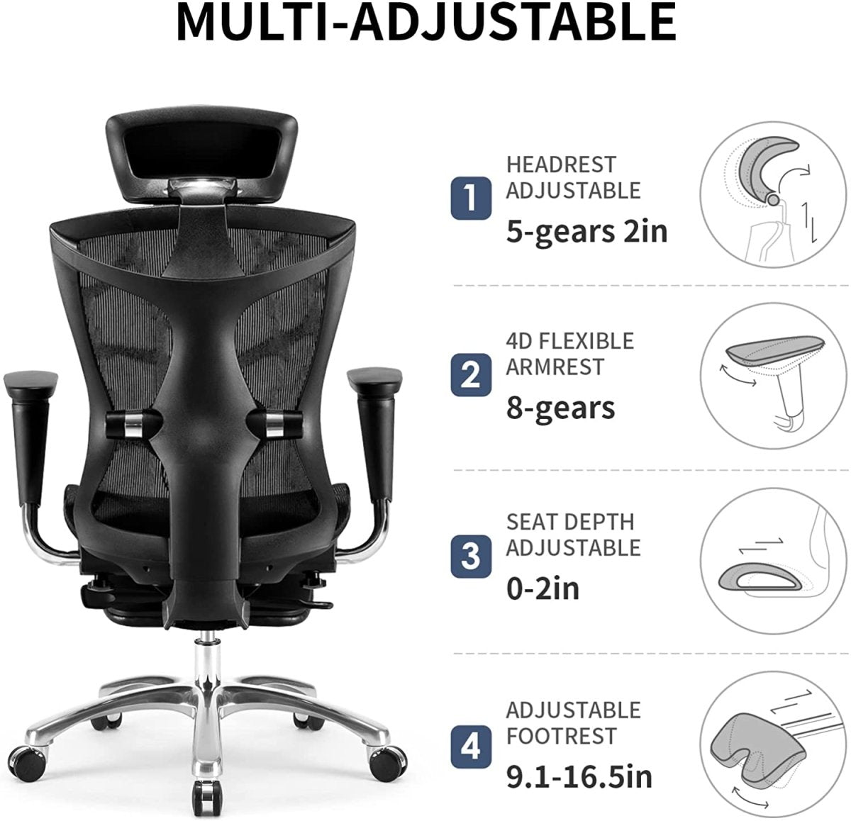 Amazingooh Sihoo Ergonomic Office Chair V1 4D Adjustable High-Back Breathable With Footrest And Lumbar Support Black