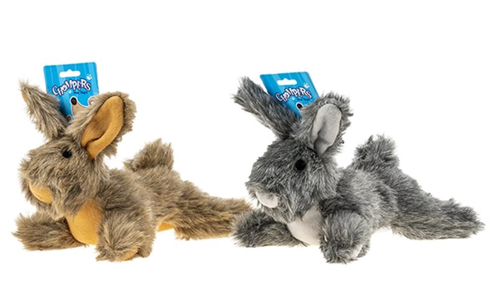Chompers- Animals Plush Dog Toys With Squeaker Grey/Brown Rabbit 26Cm -(1Pc Random Colour)