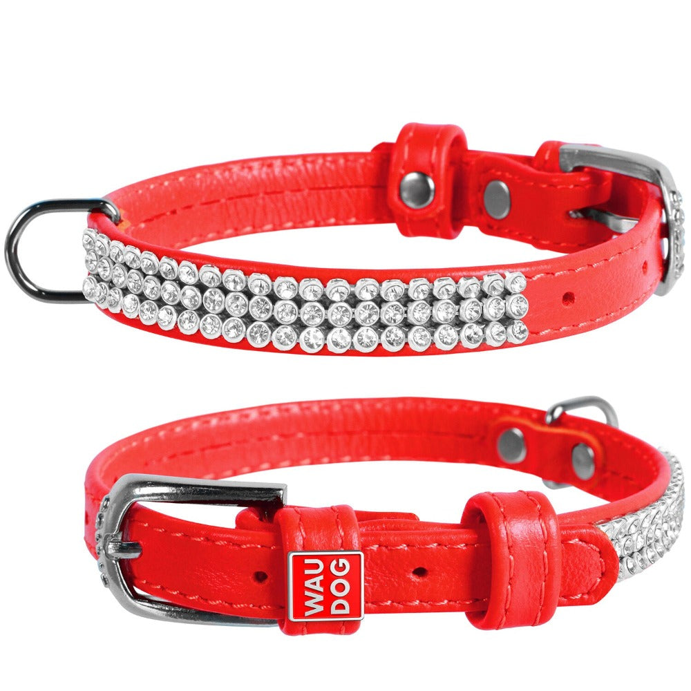 Waudog Leather Dog Collar With Crystals 19-25Cm