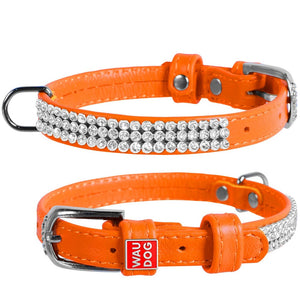 Waudog Leather Dog Collar With Crystals 19-25Cm