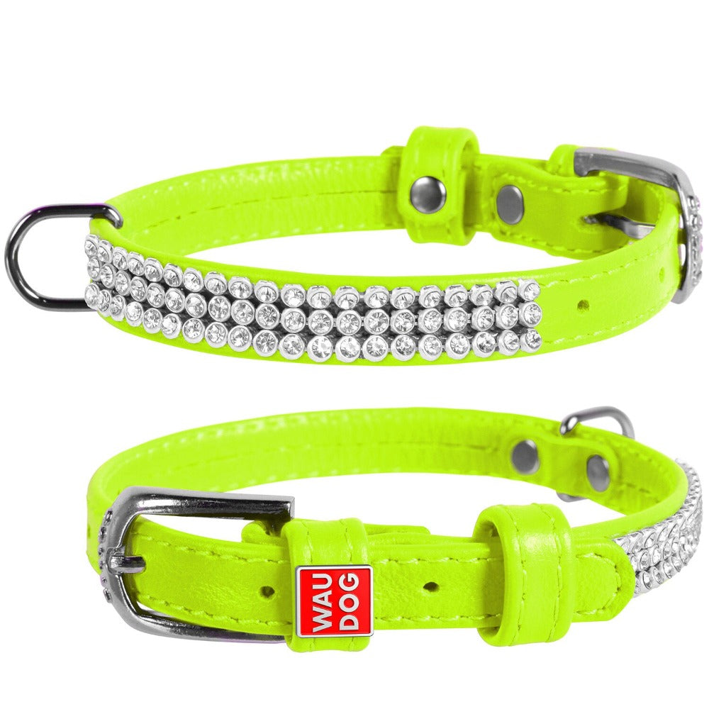 Waudog Leather Dog Collar With Crystals 19-25Cm