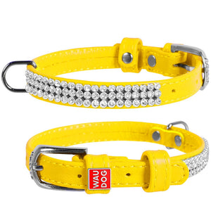 Waudog Leather Dog Collar With Crystals 19-25Cm