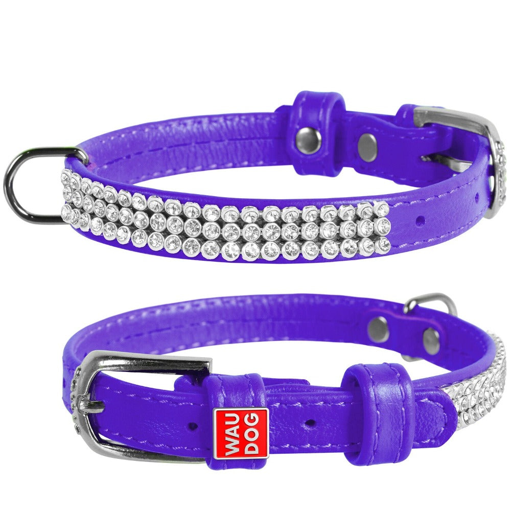 Waudog Leather Dog Collar With Crystals 19-25Cm