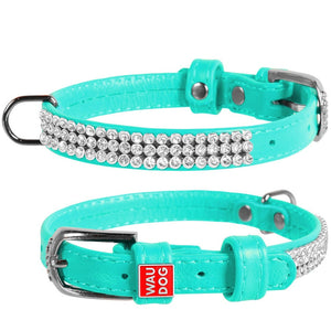 Waudog Leather Dog Collar With Crystals 19-25Cm