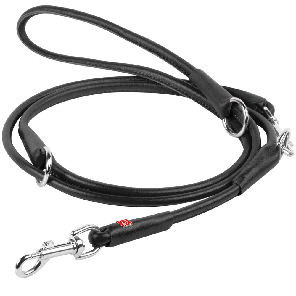 Waudog Leather Round Adjustable Clip Leash W10mm-L183cm