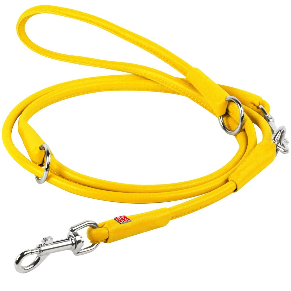 Waudog Yellow Leather Round Adjustable Clip Leash W10mm-L183cm