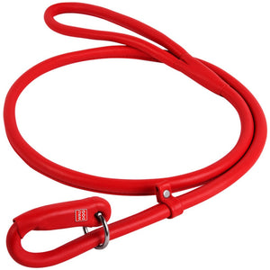 Waudog Leather Round Slip Leash W4mm- L183cm Red