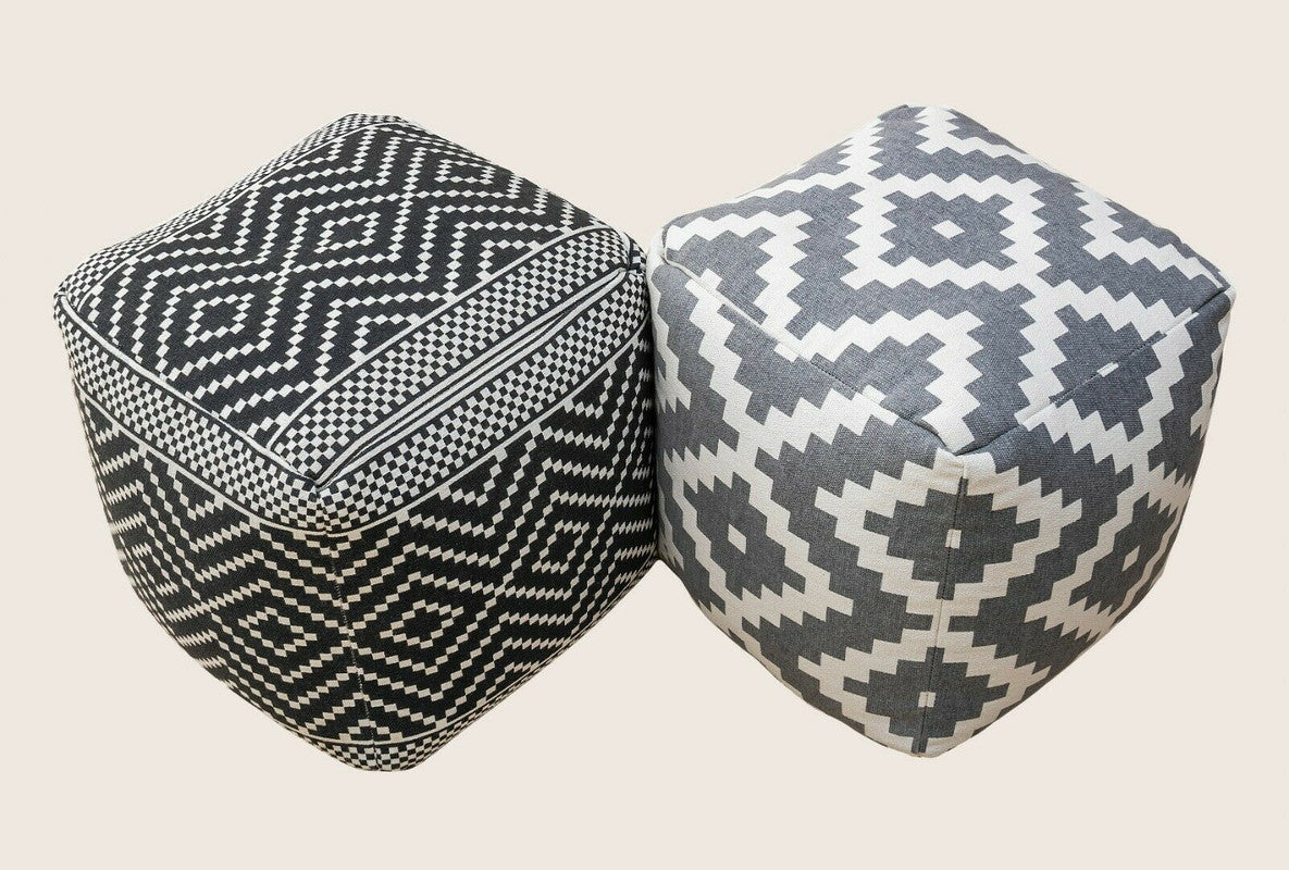 Vintage Geometric Pouf Cotton Printed Footstool Ottoman Pouffe Cover 55 Cm X 45