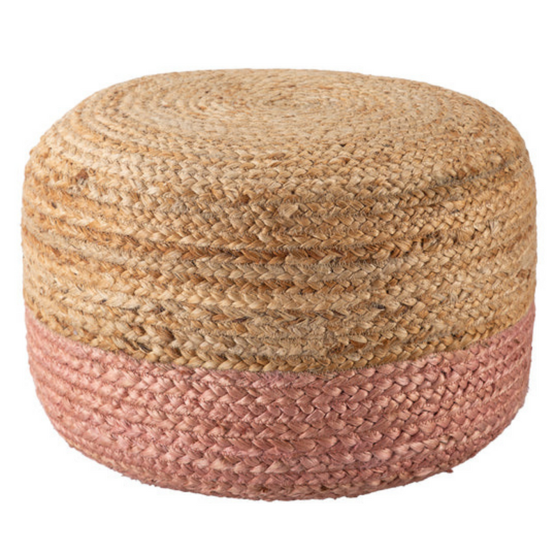 Ombre Hand Braided Jute Cotton Pouf Ottoman 50 X 35 Cm (Pink)