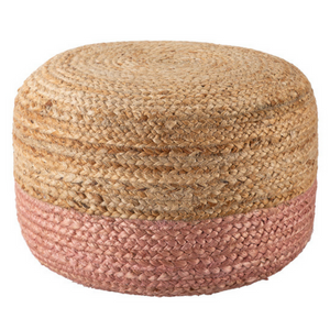 Ombre Hand Braided Jute Cotton Pouf Ottoman 50 X 35 Cm (Pink)