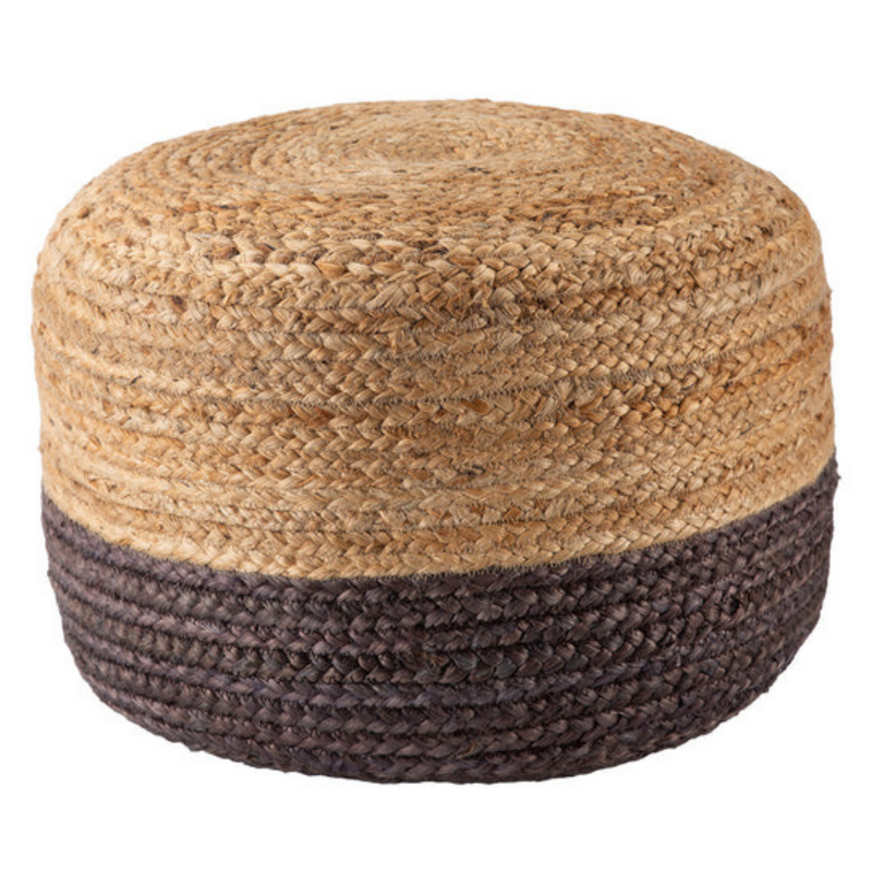 Ombre Hand Braided Jute Cotton Pouf Ottoman 50 X 35 Cm (Charcoal)