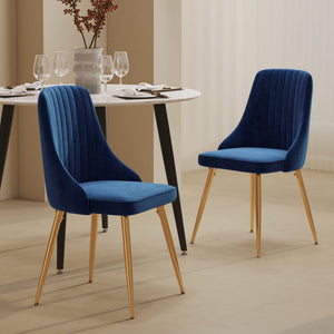 Viva Forever Set Of 2 Blue Velvet Dining Chairs Art Deco Design With Gold Metal Legs