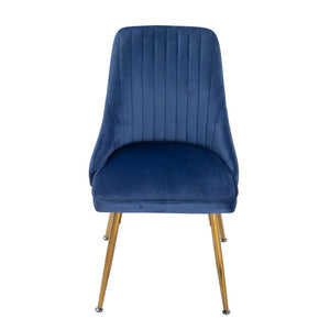 Viva Forever Set Of 2 Blue Velvet Dining Chairs Art Deco Design With Gold Metal Legs